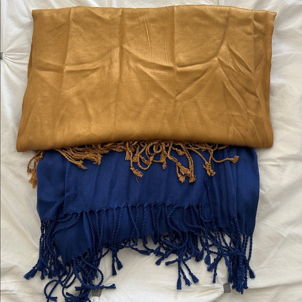 Gold and Blue Fringe Scarves